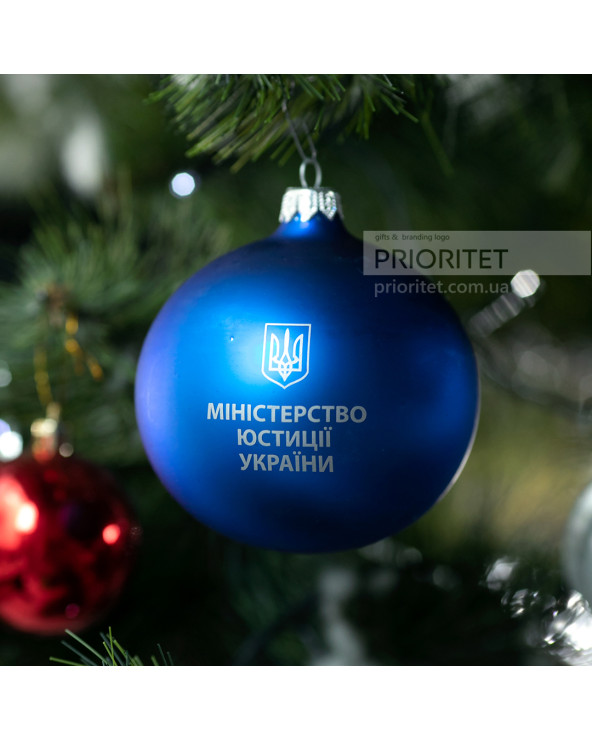 Шарик новогодний, Д 80 мм, цвет синий мат с нанесением логотипа